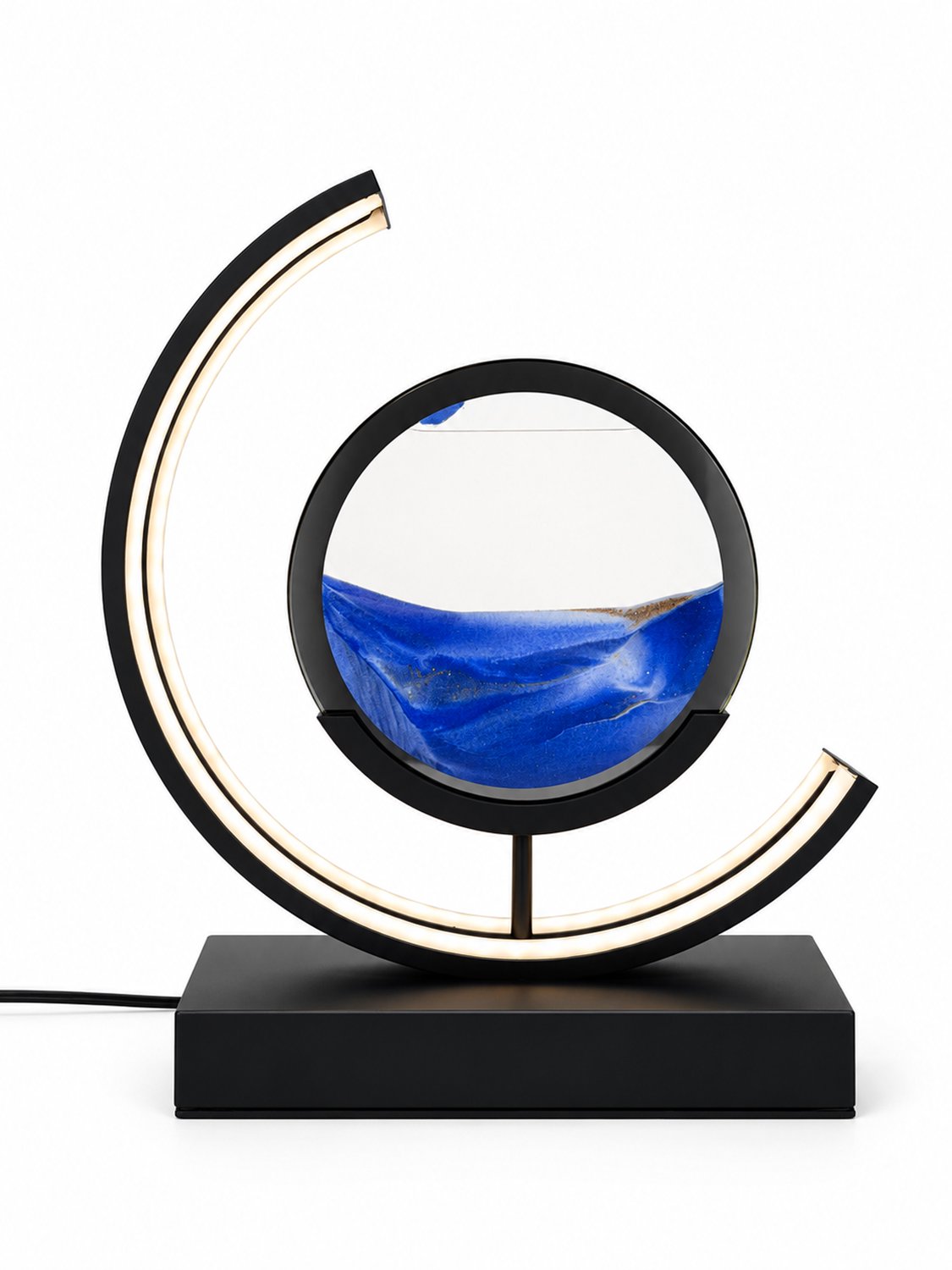 ZoeZo Zandlamp - Bewegende Zandkunst in Glas - Tafellamp en Sfeerlamp met Afstandsbediening - 3 Lichtstanden - Dimbaar - Netstroom - Blauw