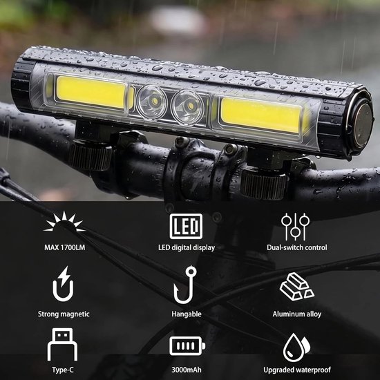 Zeer heldere led-fietslamp, oplaadbare USB-koplamp, waterdicht — afbeelding 4