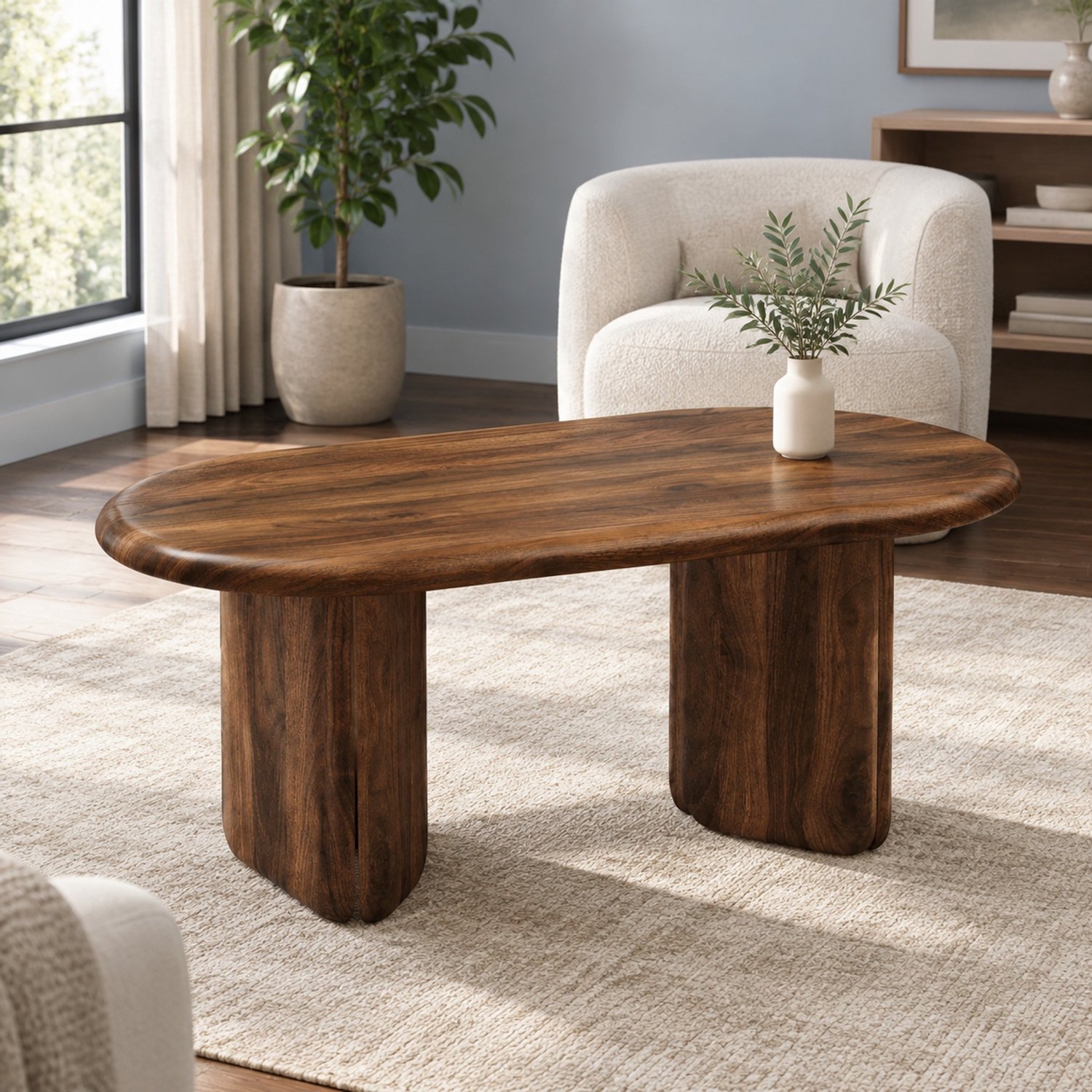DESMIU Salontafel - Ovaal MDF In Walnootkleur Met Afgeronde Randen - Voor Woonkamer En Leeshoek - 99x50x40 Cm - Draagkracht Tot 40 Kg