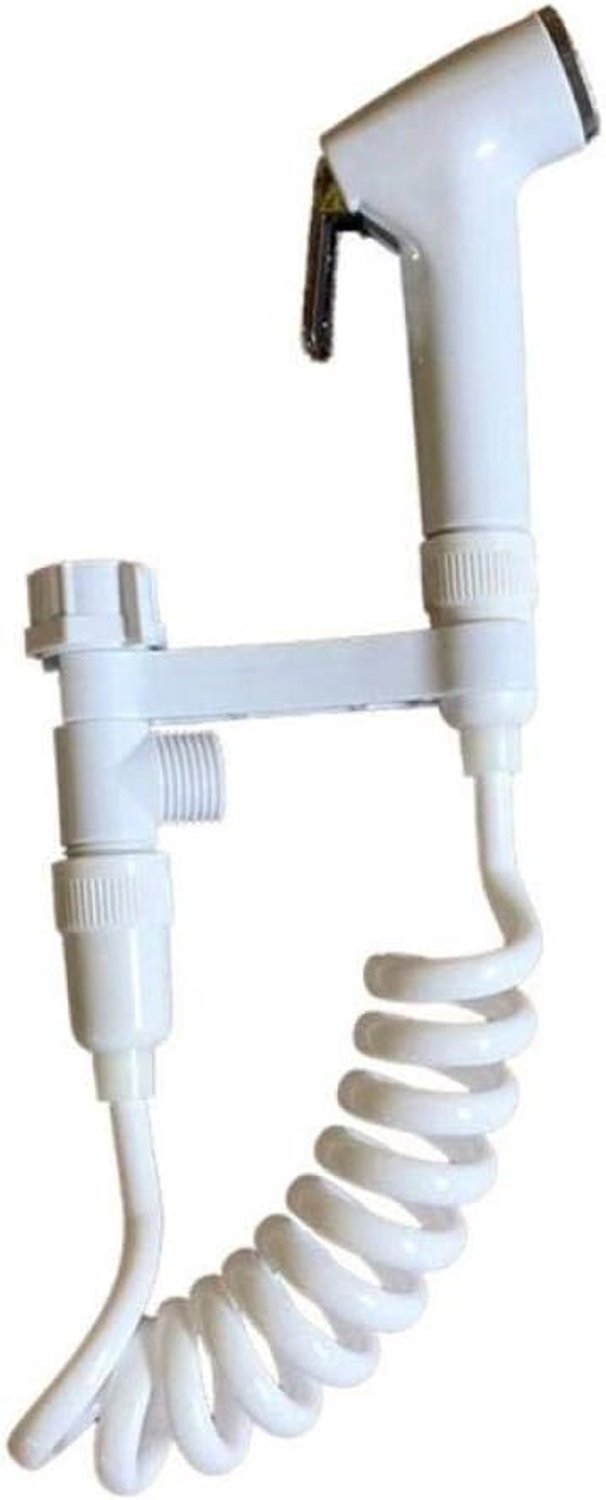handdouche - toiletdouche met 3 m slang - bidet sproeier met 3-weg aansluiting - douchekop voor toilet en badkamer - waterregelaar - kunststof - wit - 1 set