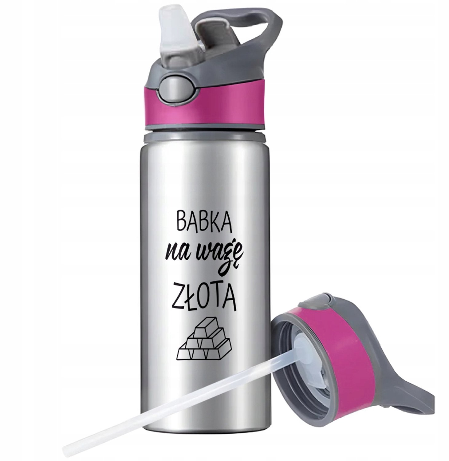 Aluminium Sport Bidon 650ml met Rietje en Lus - Zilver