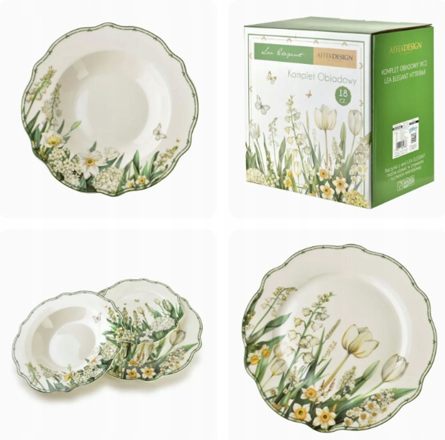 LEA ELEGANT Servies Set 18 Delig Porselein Bloemenprint Onregelmatige Vorm