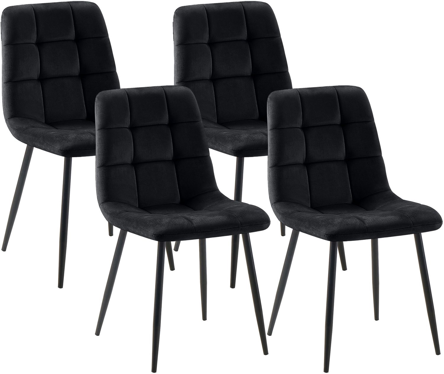 Eetkamerstoelen - Set van 4 - Fluweel - Zwart