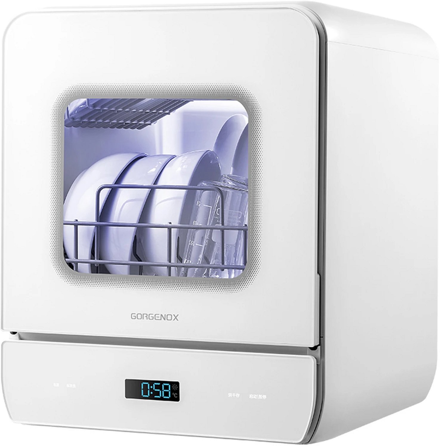 GORGENOX Tafelmodel Vaatwasser – 3 Couverts – Watertank – UV-Sterilisatie – 72°C Hygiënisch Wassen – PTC Warmeluchtdroging – Waterontharder – DW5-D40A
