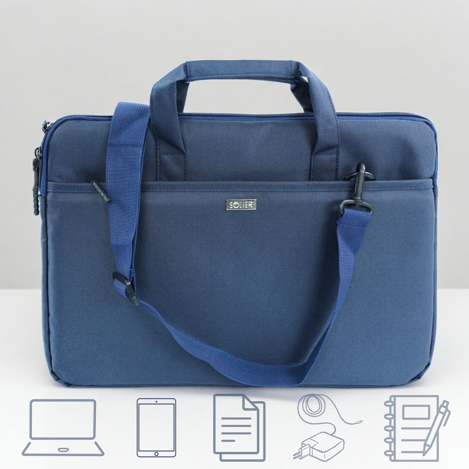 Solier Venga laptop tas 15,6" blauw, lichtgewicht, stof, A4