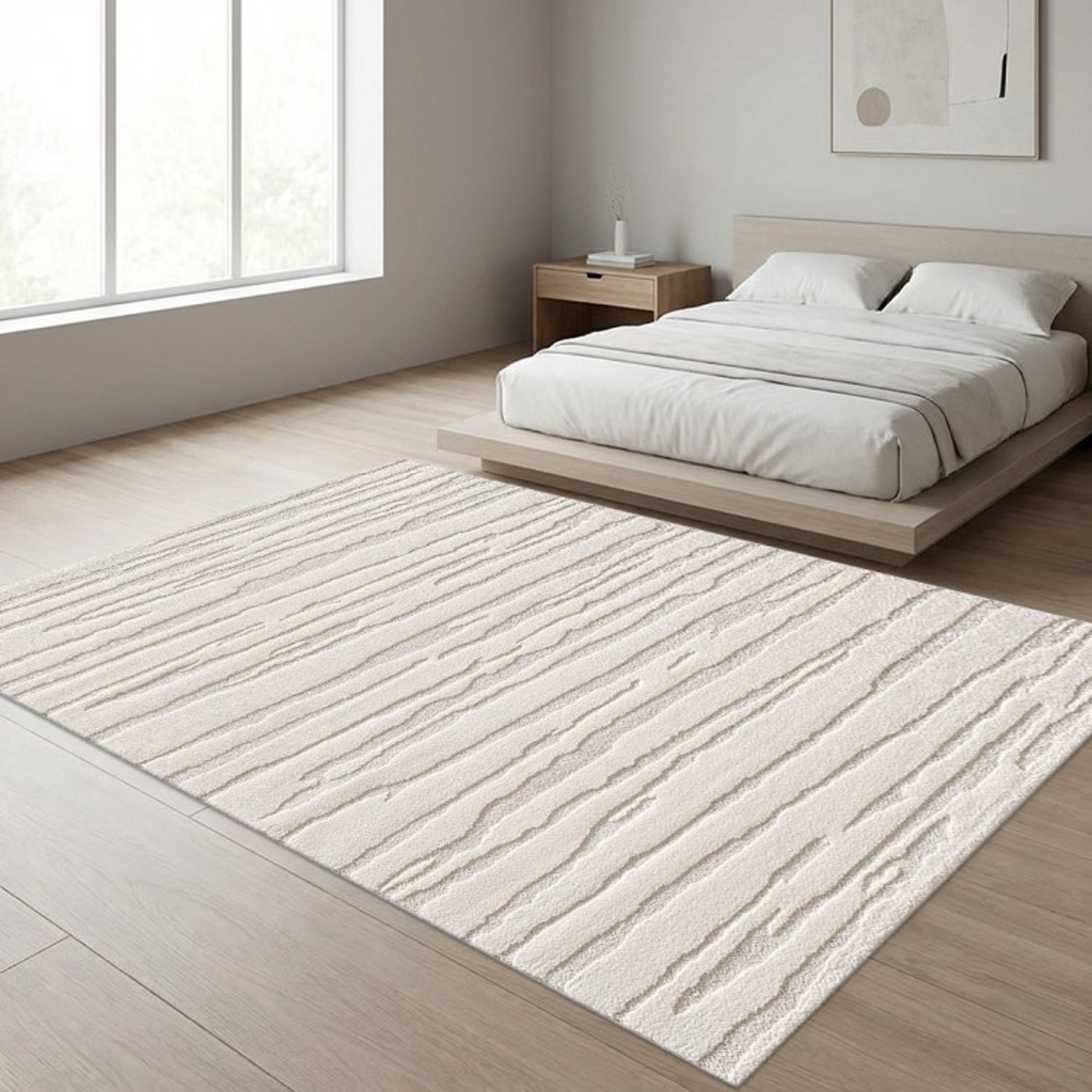 TapisTrend Designer tapijt Crème 80x150 cm Modern vloerkleed met onregelmatig horizontaal reliëf en natuursteeneffect voor woonkamer en slaapkamer Beige
