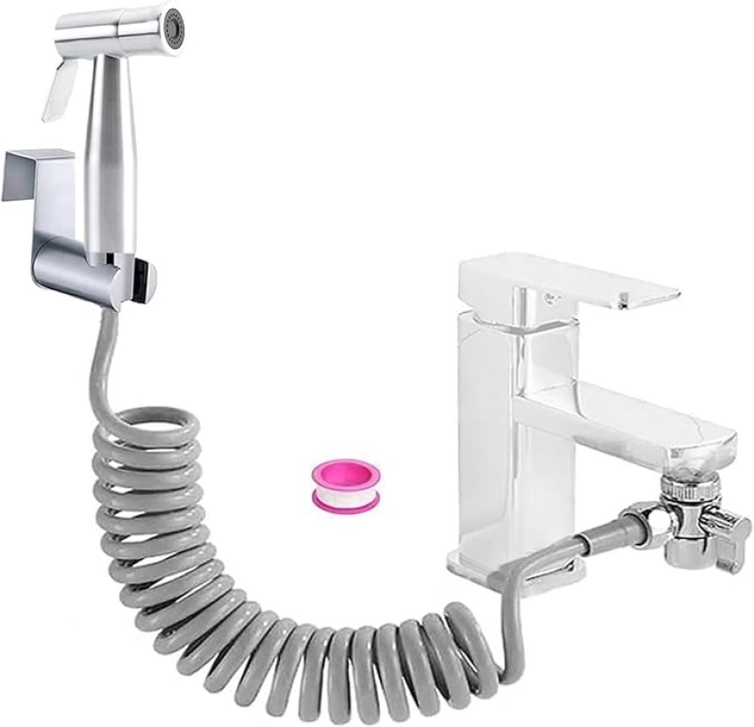 LoShop Handdouche Bidet Set Roestvrijstaal - Met Kraan en Omschakelaar, Veerslang en Wandhouder, Chroom
