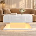 DESMIU Salontafel - Verstelbaar Blad, Klapdeksel, Laden En LED-Verlichting - Voor De Woonkamer - MDF En Spaanplaat - 72x72x35 Cm - Wit