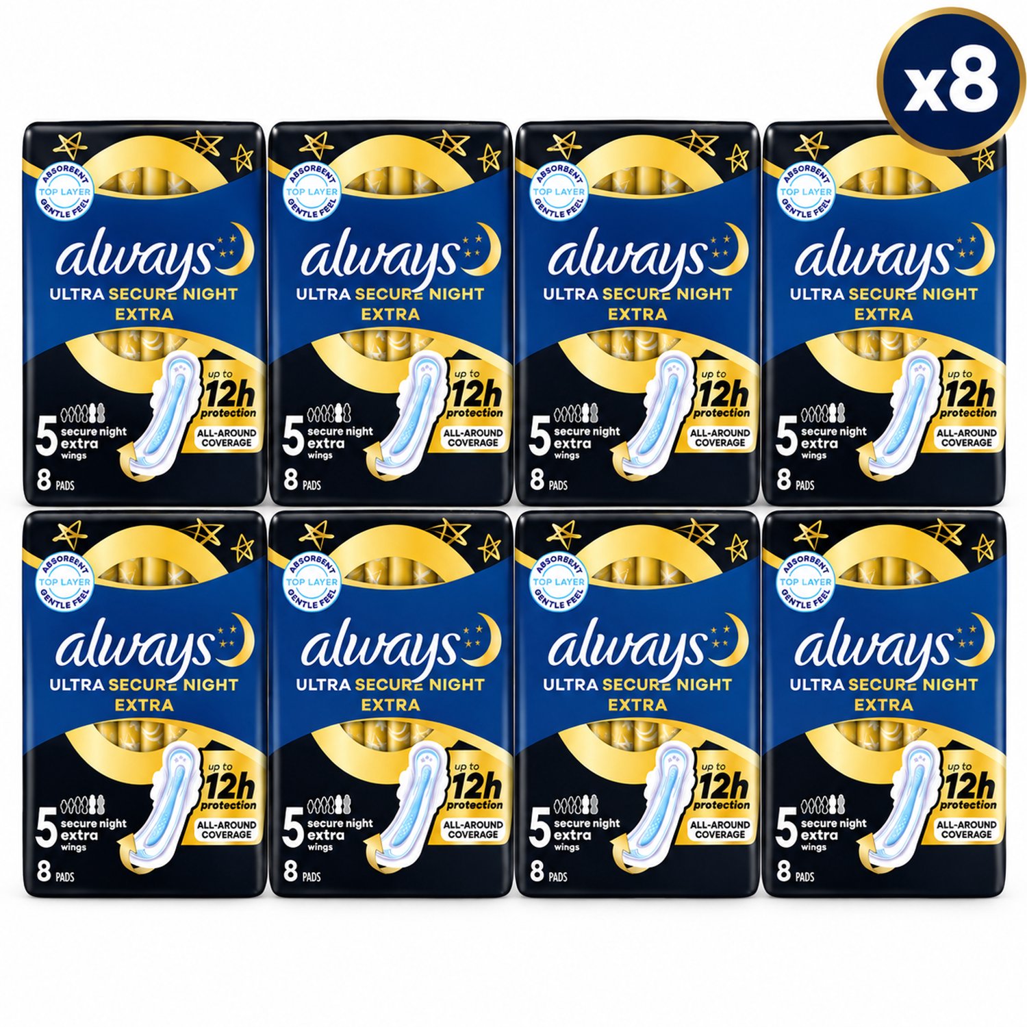 Always Ultra Secure Night - 8 Stuks - Extra Maandverband x8 (64 STUKS) Voordeelverpakking