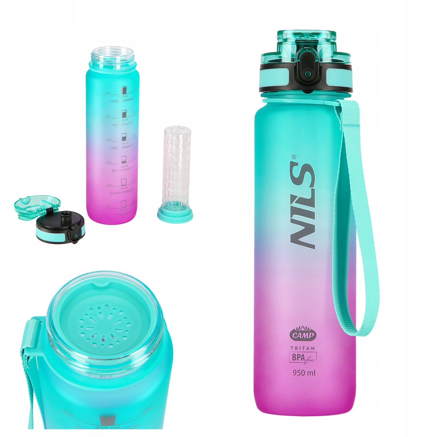 Nils Camp Tritan Waterfles met Fruitinfuser & Maatstreep - 950ml