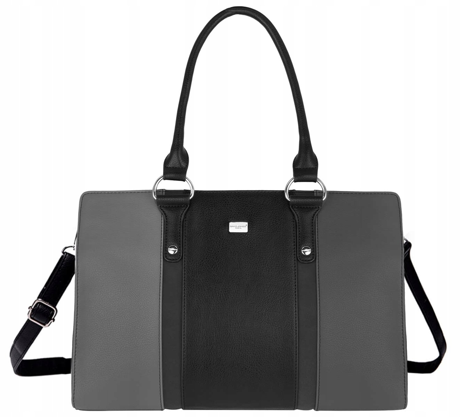 David Jones Dames Shopper Tas - Grote PU Leren Tote Bag - Grijs
