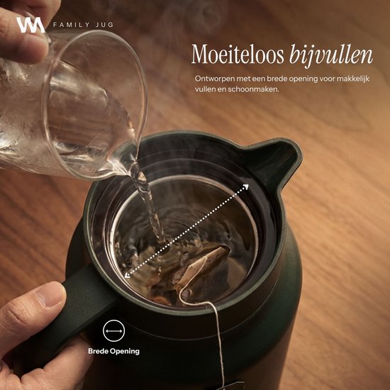 VANN® 3-wandige RVS Thermoskan 1.5L – Isoleerkan – Schenkkan met Drukknop – Voor Koffie, Thee, IJswater & Meer – VANN® Family Jug – Dark Forest Green — cadeau in Koken & Dineren - foto 3