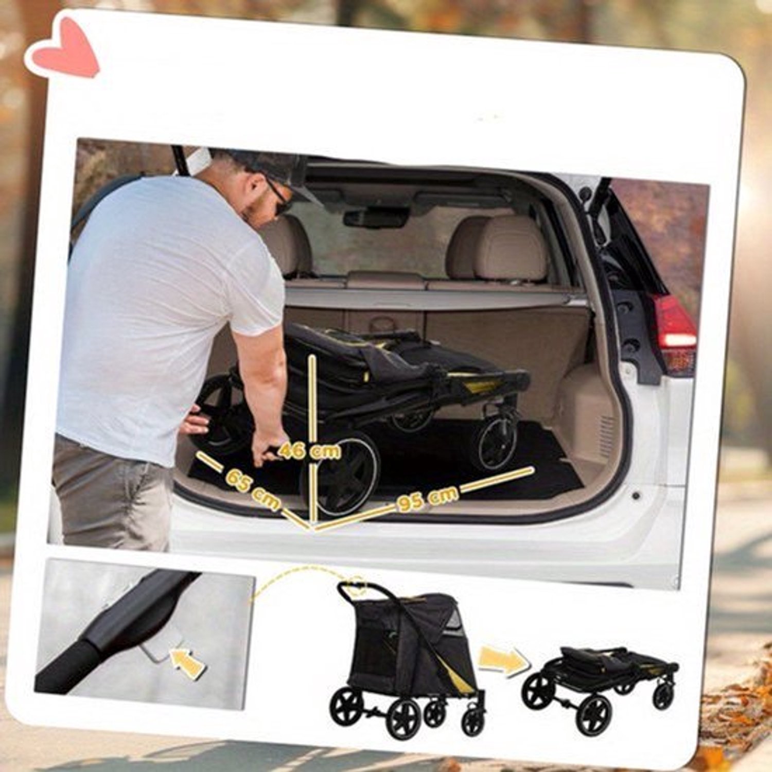 Dierenwagen – Huisdierwagen – Hondenwagen – Kattenwagen – Opvouwbare Pet Carrier – Donkergrijs – Grote Capaciteit – Veiligheidsharnas