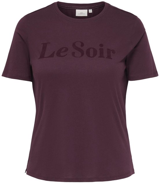 Bordeauxrode t-shirt met korte mouwen en de tekst "Le Soir" in reliëf.