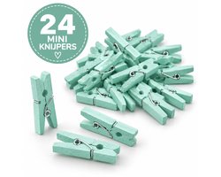 Mini Knijpers Mint – 24 Houten Knijpertjes voor Kaarten & Foto’s