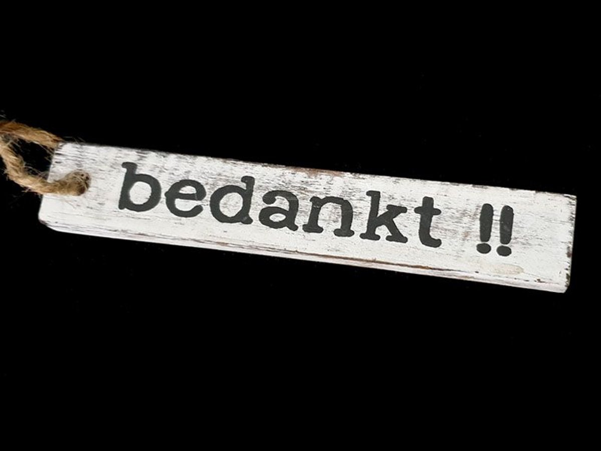 Houten hanger - label - latje - 2x12 cm - bedankt - antique white - cadeauversiering - cadeau - dank - bedankje
