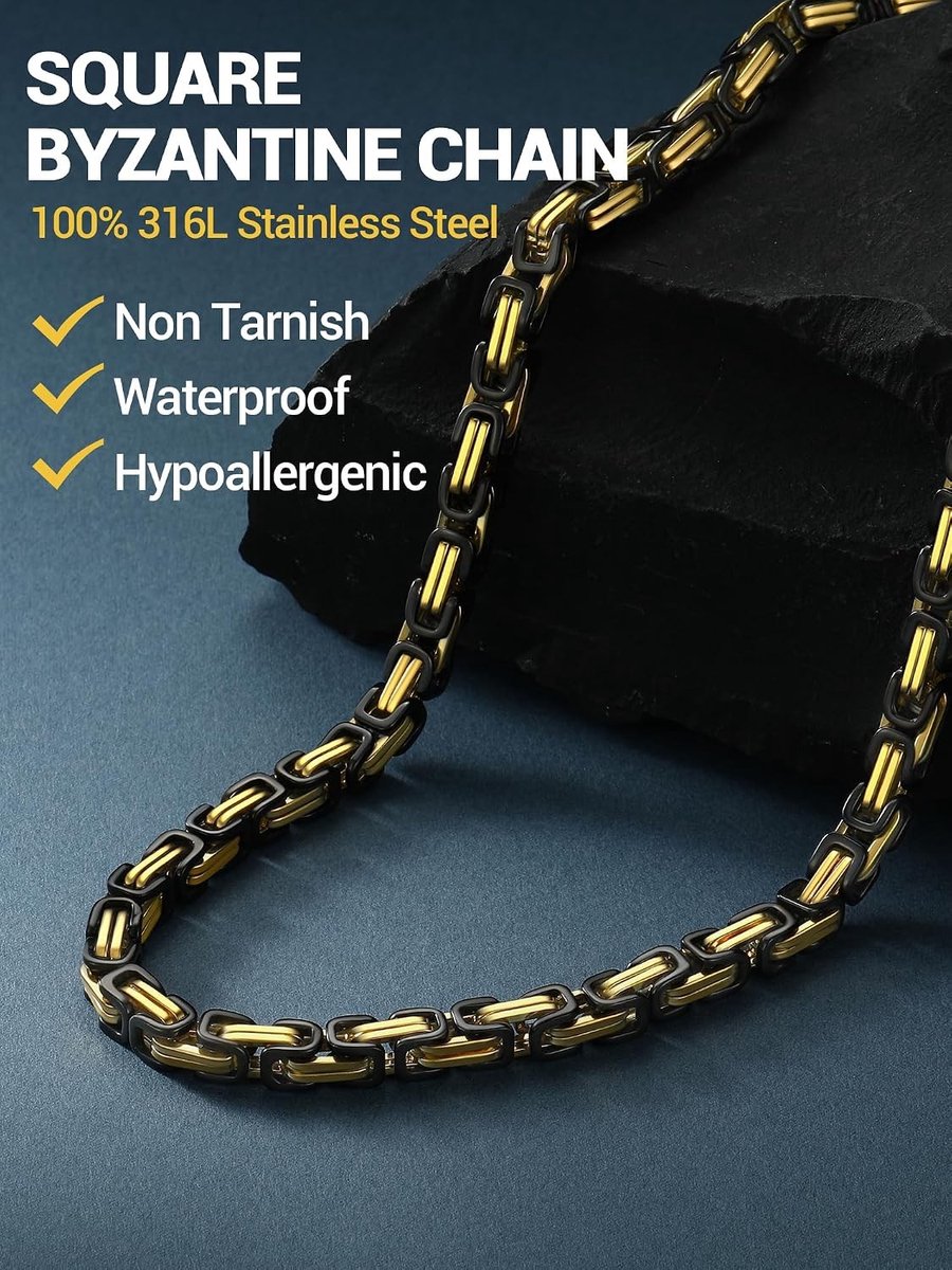Byzantijnse ketting voor heren van roestvrij staal, verguld of zwart - Hip Hop sieraad, 46-76 cm, stijlvol en duurzaam