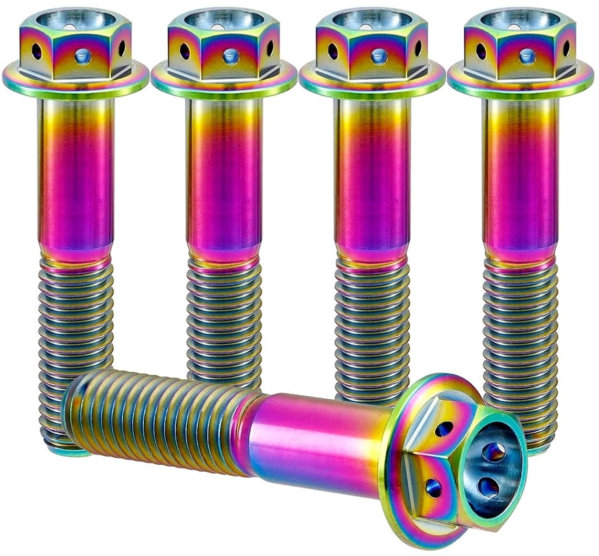 Titanium Flensbouten M6x20mm - Set van 5 Kleurige GR5 Titanium Schroeven voor Fietsen en Motoren