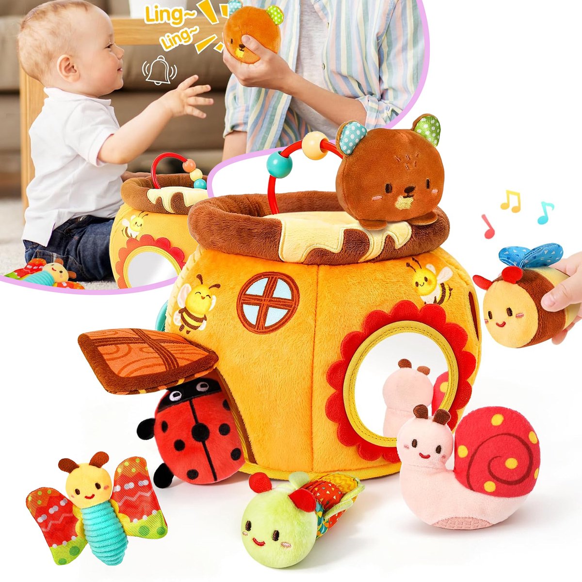 Sensorisch Babyspeelgoed 0-6-12 Maanden - Zachte Honingpot Met 6 Knuffels - Tummy Time-Speelgoed - Pasgeboren Geschenken