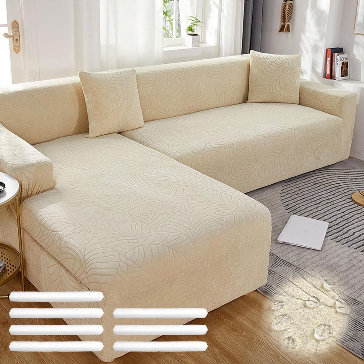 Stretchbare Hoes voor L-vormige Bank, Universele Sofa Covers met Antislip Schuim en Kussenhoezen voor 1/2/3/4-zitsbanken, Modern Design en Perfecte Pasvorm