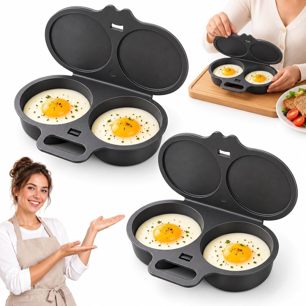 Magnetron Eierkoker - 2 stuks - Eierstoompan - Ei Koker - Stoompan Eieren - Eipocheerder - Draagbare Mini Snelle Eierkookbeker - Gepocheerd Ei - Egg Poacher - Snel Ontbijt - Snel ei koken bakken - Keukengereedschap - 16x12x3cm - Grijs