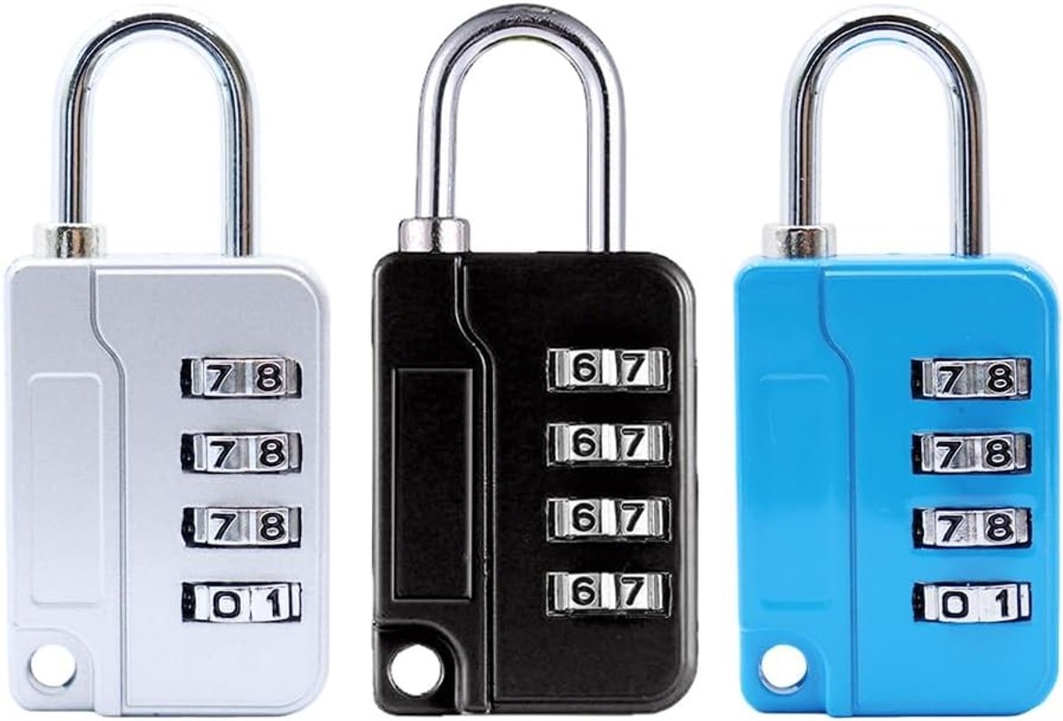 4-cijferig cijferslot set van 3, combinatieslot voor bagage, schoolkasten en gymkluisjes, veilig en praktisch in 3 kleuren