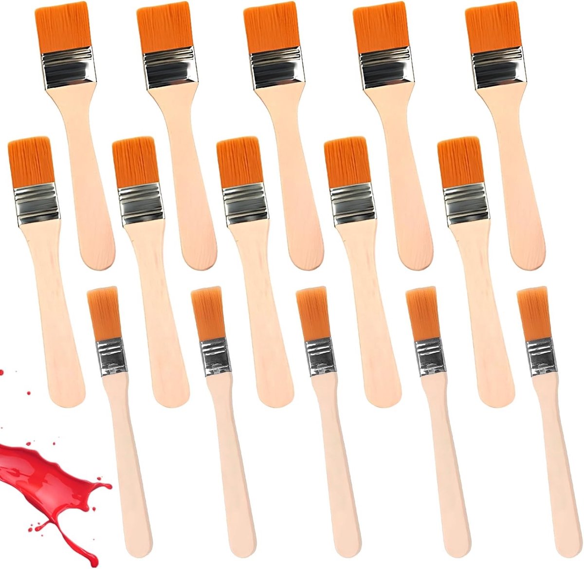 Set van 15 platte penseelsets voor houtverf - Kleine platte kwasten voor olieverf en acrylverf (3 maten)