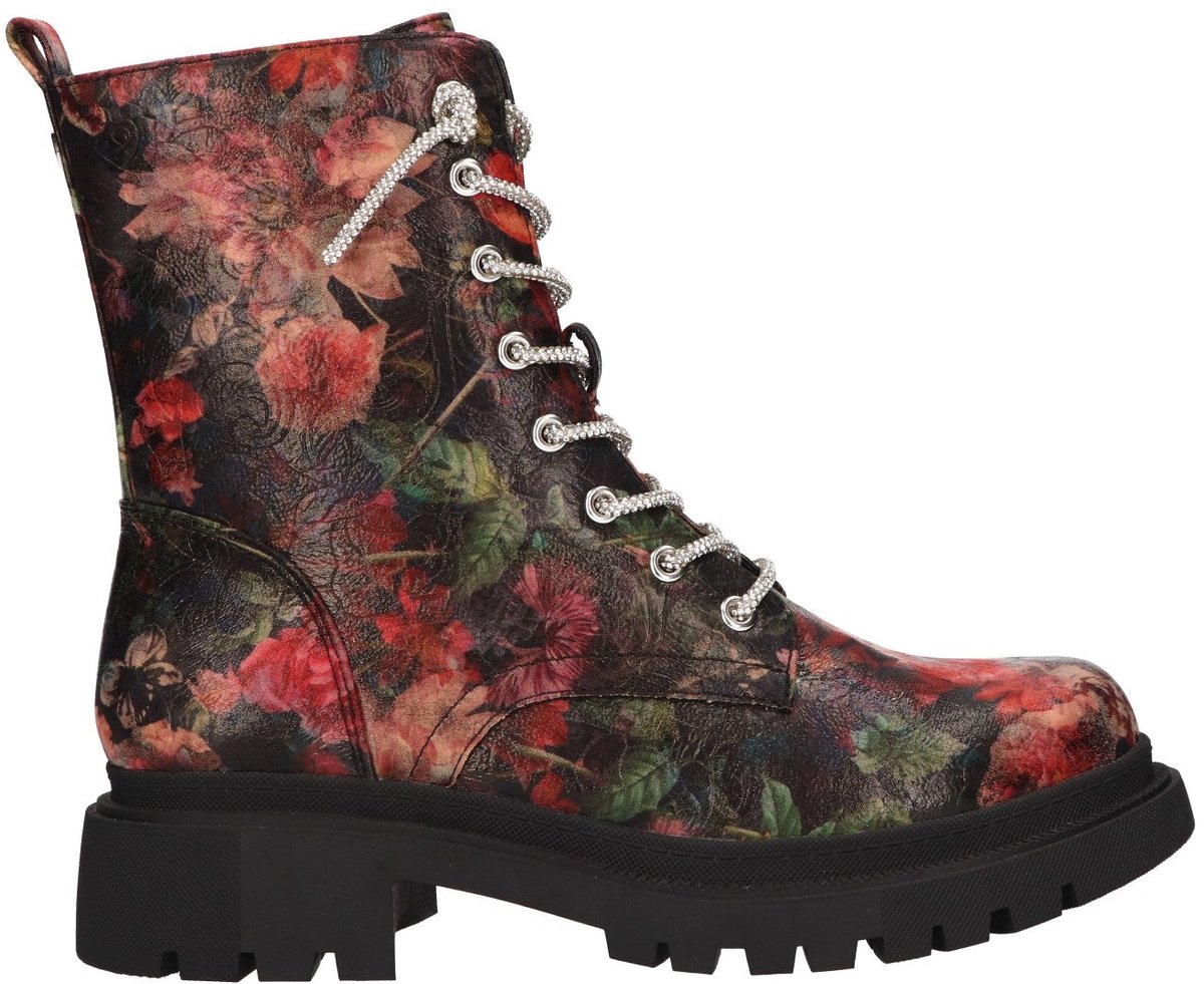 La Strada Zwarte Veterboots Met Bloemenprint - Damesschoenen - Maat - 40