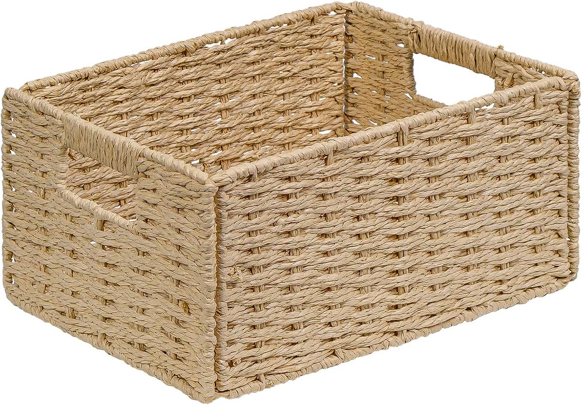 Opvouwbare Mand Gemaakt Van, Kallax Plankenmand 30X15X12 Cm, Decoratieve Handgemaakte Vlechtmand Voor Wc-Papier Badkamer Woonkamer Slaapkamer (1 waterhyacintenpapier opbergmand M)
