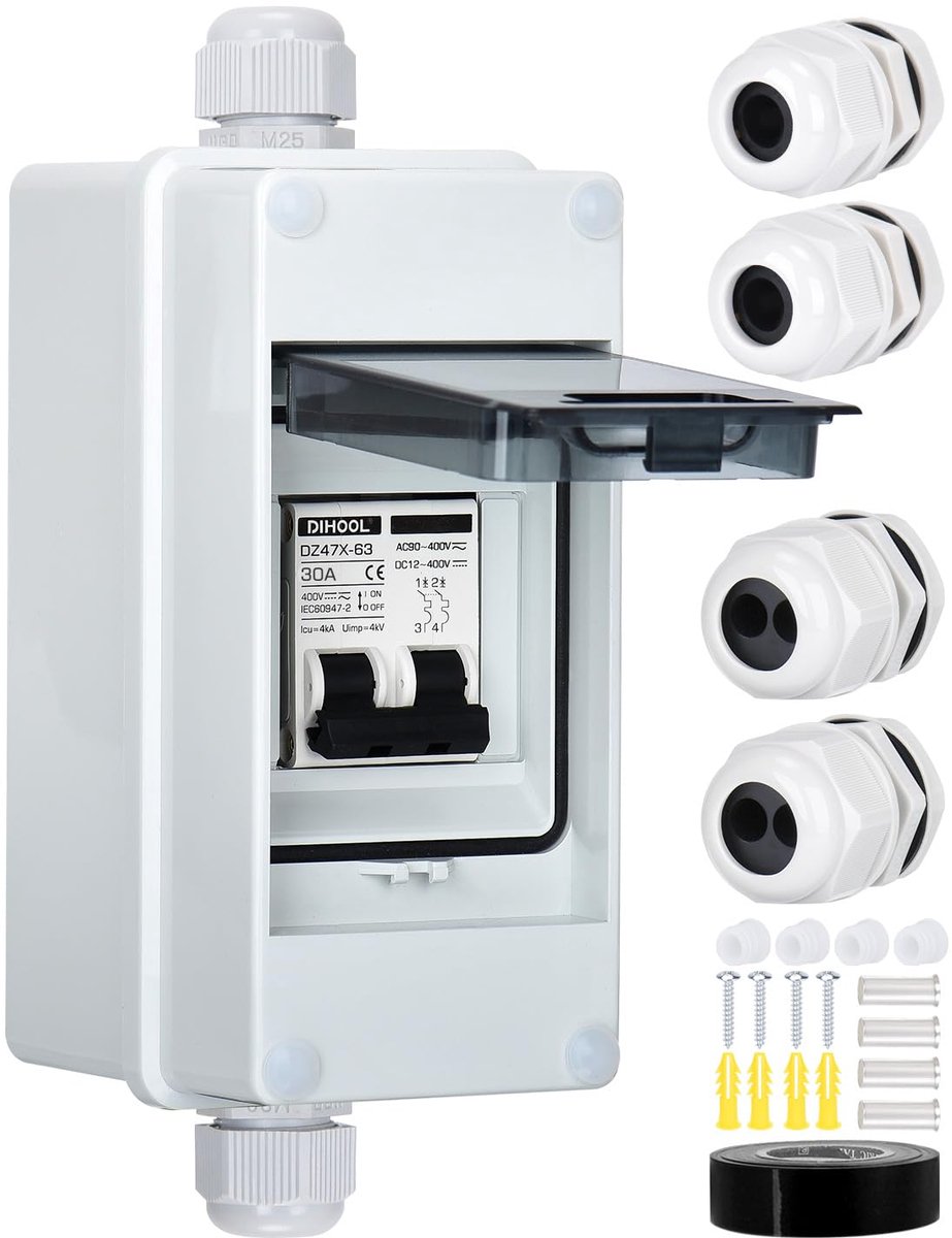 DC onderbreker PV systeem 30A 2-polig met 3 modules zekeringkast voor zonne-installatie
