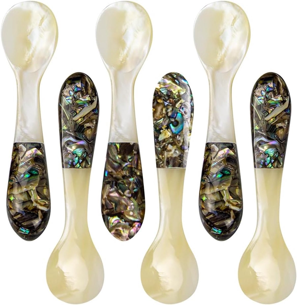Kaviaarlepels Abalone handvat, 10 cm parelmoer lepels voor kaviaar serveren, eieren serveren, catering evenement servies, restaurant tafeldecoratie