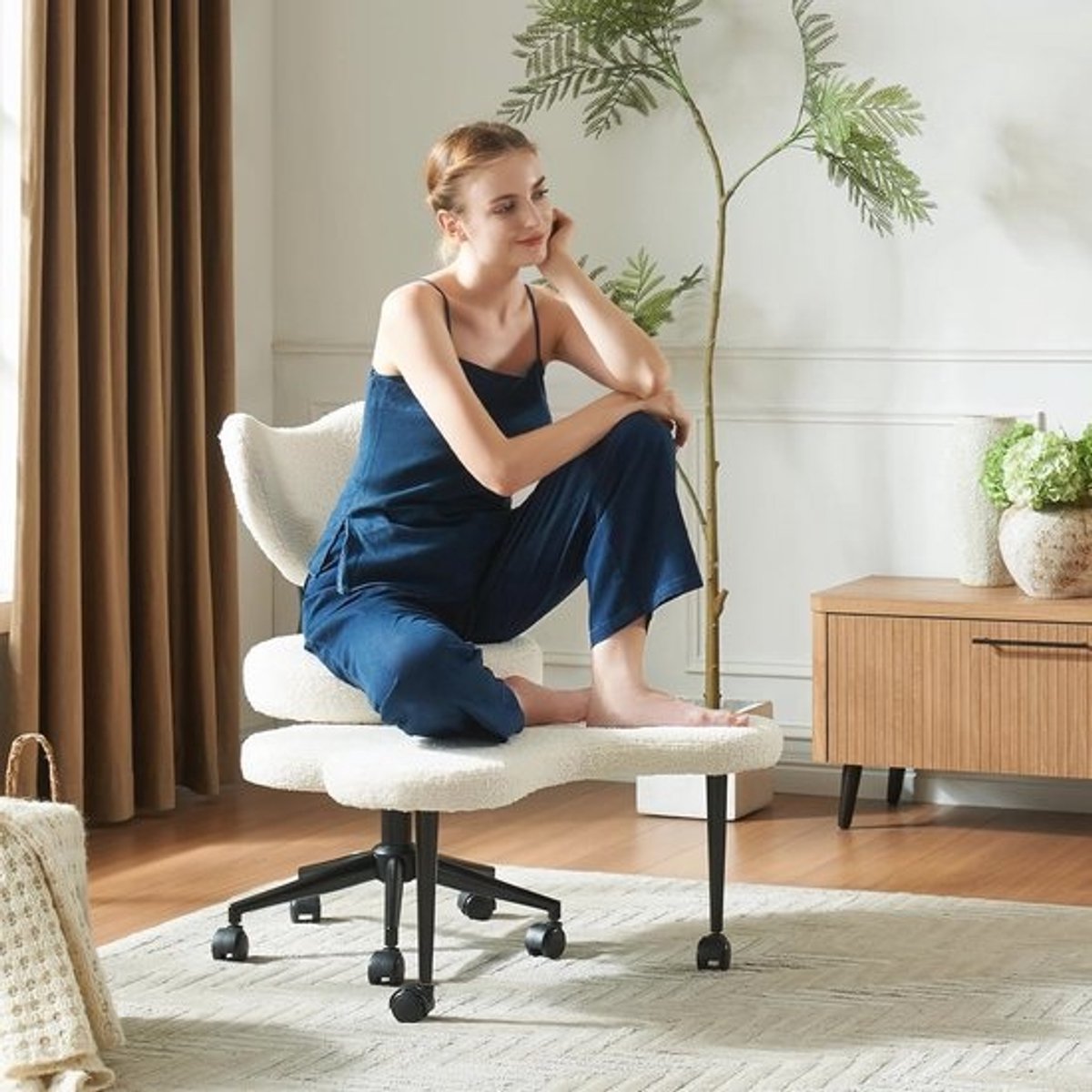 Ergonomische meditatiestoel met draaifunctie en wielen, hoogteverstelbaar en sterke lendensteun