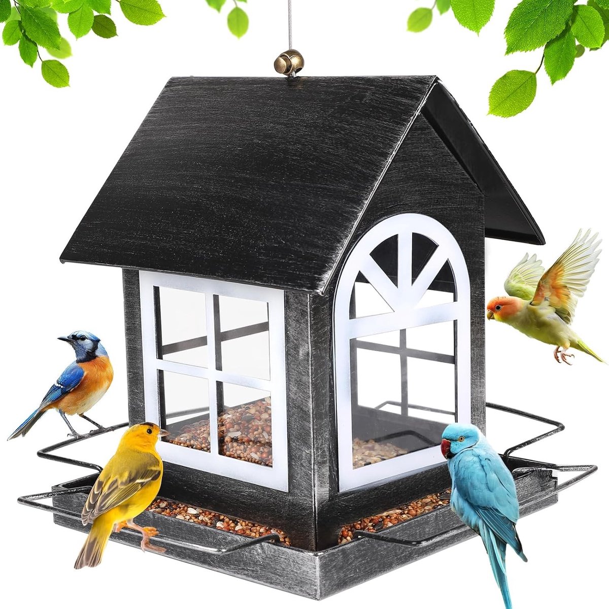 Metalen Vogelvoederstation voor Hangende Vogelvoeders - Weerbestendig Vogelhuisje 14,5 x 18,5 x 23 cm - Ideaal voor Tuin, Balkon en Vogelopvang