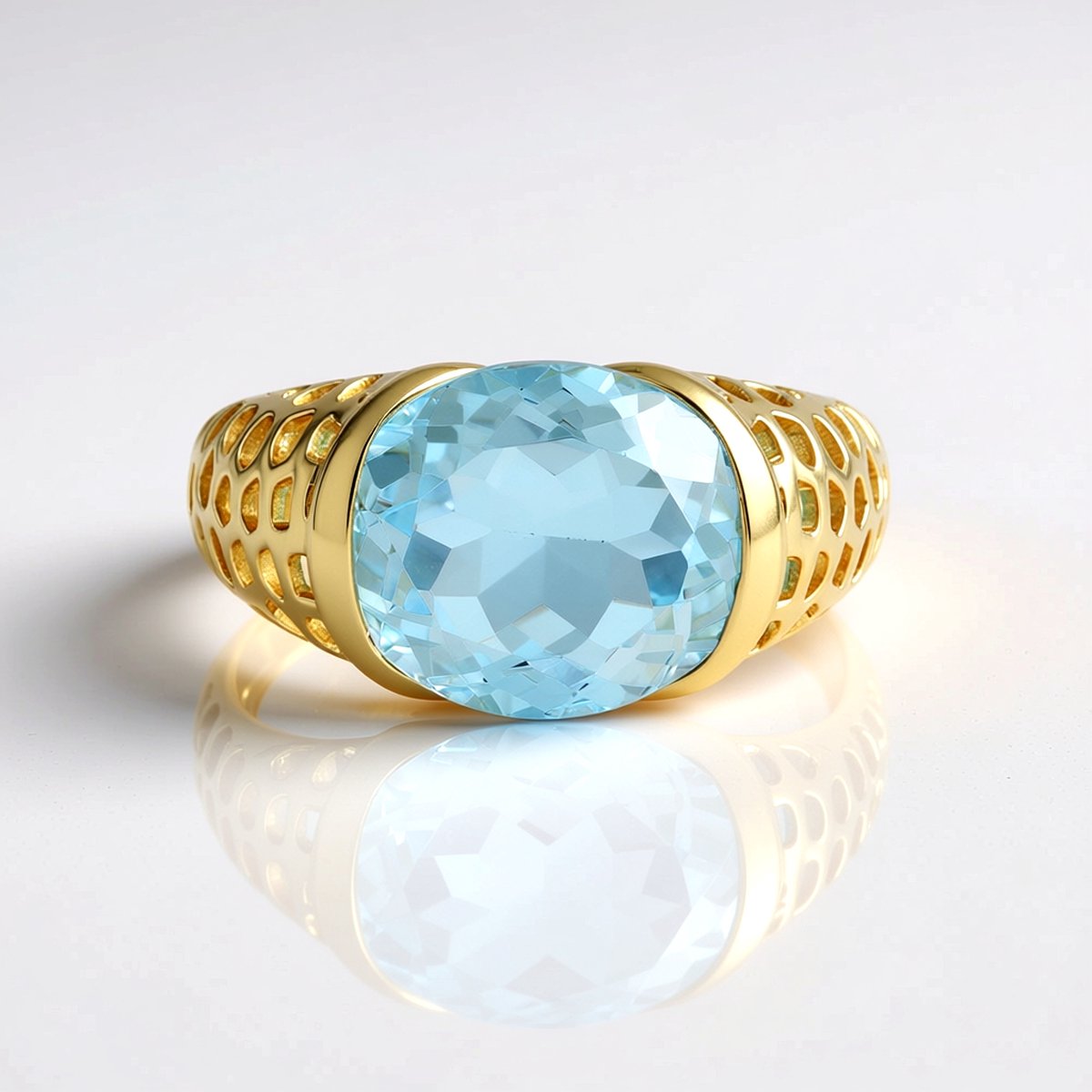 Cavill - Vergulde 925 Zilveren Ring - Ovale Hemelblauwe Topaas 5,85 ct - Braziliaanse Edelsteen - Filigraan Elegant Design
