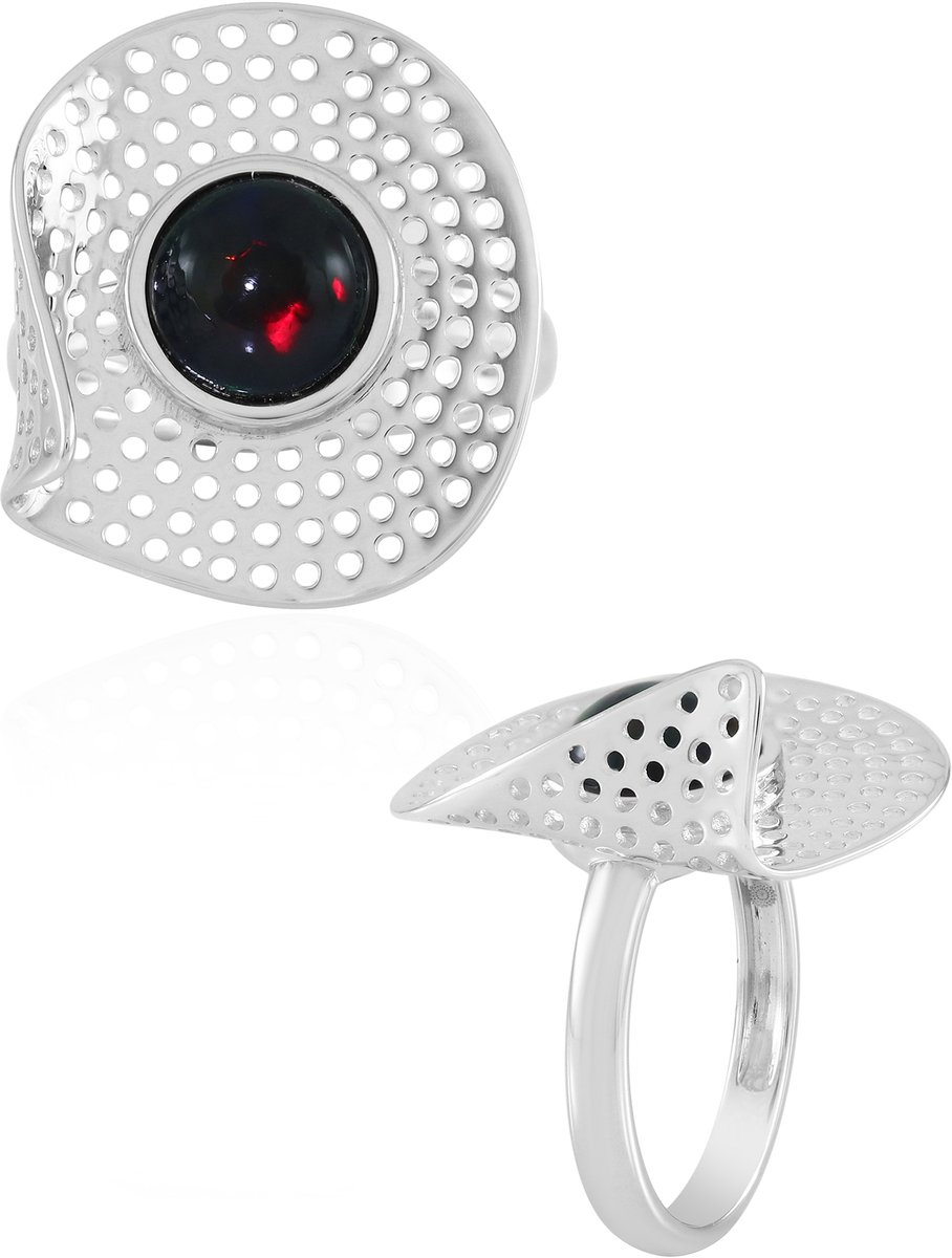 Cavill - Mezezo Opaal Ring 0,945 ct - 925 Sterling Zilver Rhodium - Ronde Cabochon Bezel Ring - Ethiopische Opaal Sieraden Maat 17