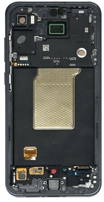 Scherm met frame voor Samsung Galaxy A55, zwart, met interne componenten zichtbaar.
