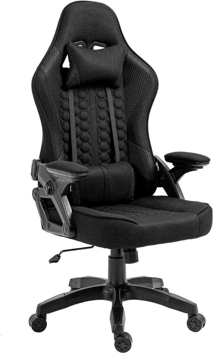 Kavo Gamingstoel - 130 kg - Gaming Chair Fabric Ergonomic - Gaming Chair with Lumbar Cushion - Zwart - 52cm x 59cm x 126cm