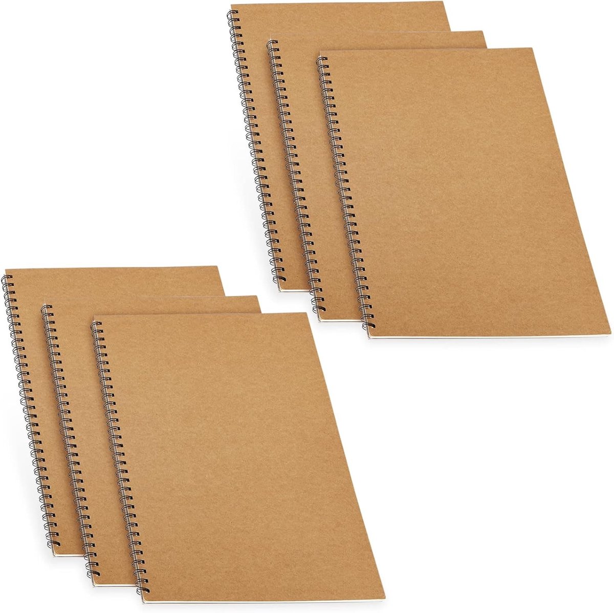 6 Pack A3 Schetsboek, 60 Pagina's/30 Vellen Spiral Sketchpad, 160gsm Hardback Tekenblok met Kraft Kaft voor Schetsen en Tekenen