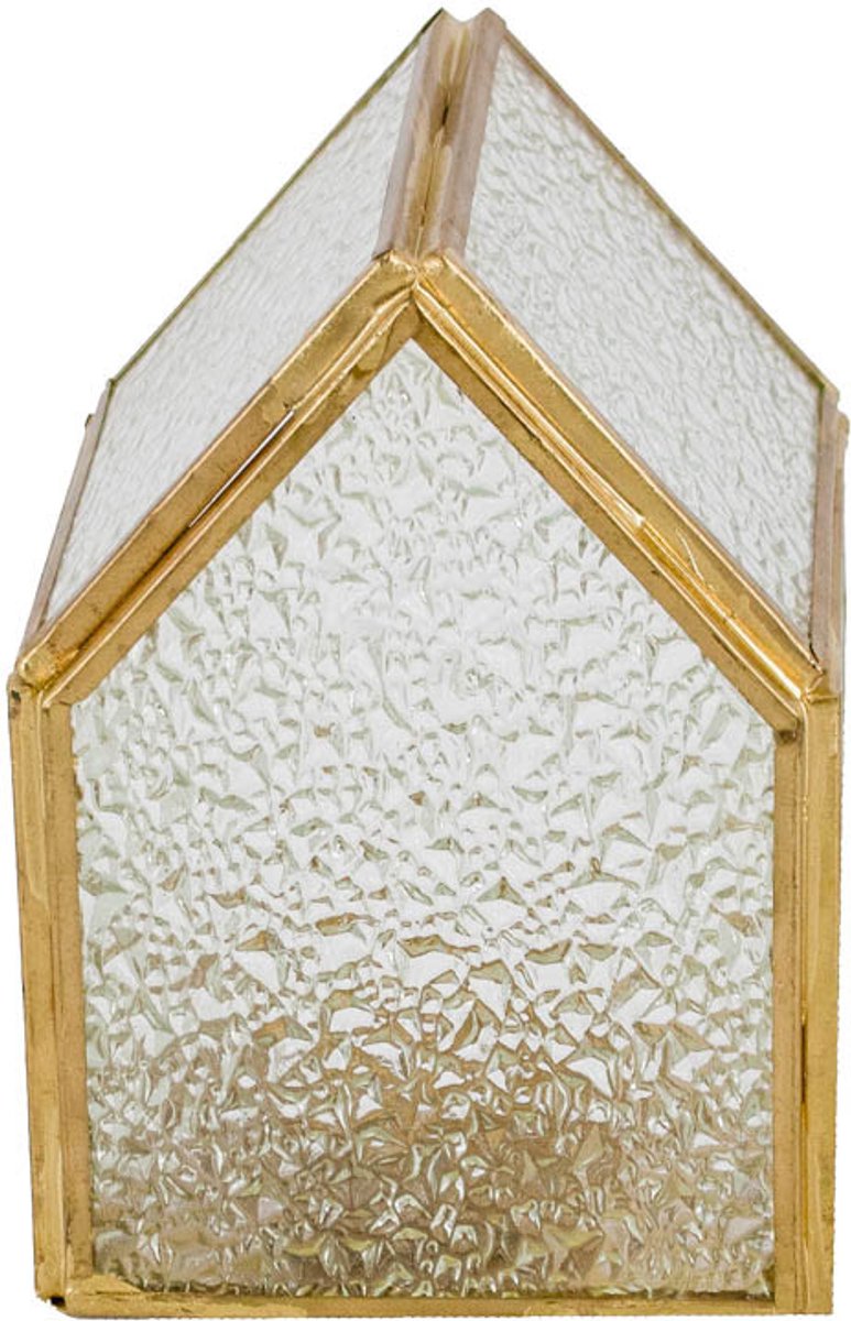 Metalen windlicht huisje met glas