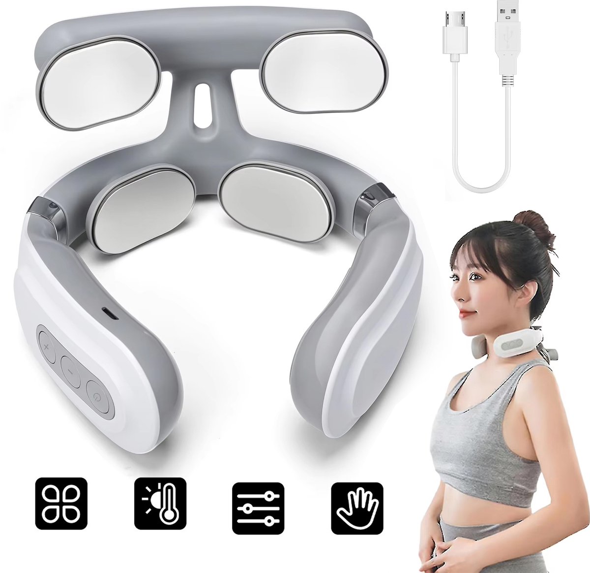 Nekmassageapparaat Met Warmtefunctie - Therapeutische Massager - 6 Standen 16 Niveaus Voor Ontspanning