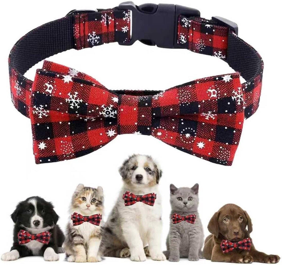 Kersthalsband voor honden en katten, kersthalsband met vlinderdas, kersthalsbanden voor honden, verstelbaar, kersthalsbanden voor huisdieren, voor kleine, middelgrote en grote honden (M)