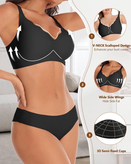 Dames zonder beugel naadloze push-up beha V-hals sterke grip zachte comfortabele beha strijkloos T-shirt bralette — afbeelding 2