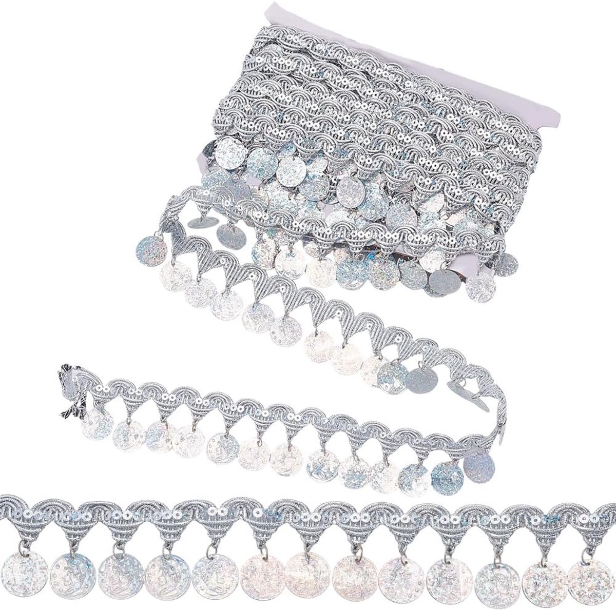 Pailletten kwastjes rand muntjes pailletten kant kralen franje lint breedte vlecht metallic glitter kwastjes rand ketting linten voor naaien maken buikdansjurk DIY-knutselbenodig