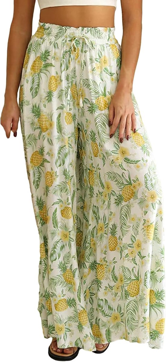 Palazzo-broek met wijde pijpen, elastische taille, casual lange broek