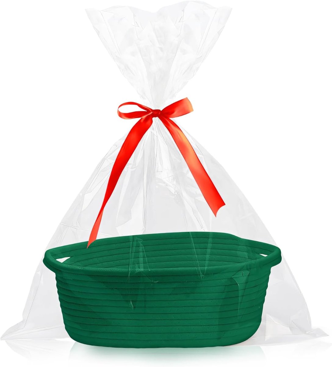 Leeg, gevlochten mand voor geschenken met cadeauzakjes en linten, presentemand leeg voor babyshower, verjaardag, bruiloft, Pasen, Erntedank, Kerstmis (Groen)
