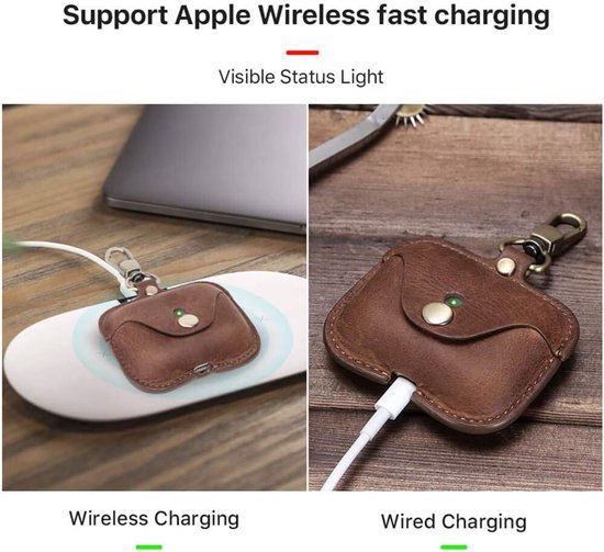 Hoesje voor AirPods Pro 2, echt lederen Airpods Pro 2 hoesje, compatibel met AirPods Pro 2e generatie met sleutelhaak (bruin) — afbeelding 4