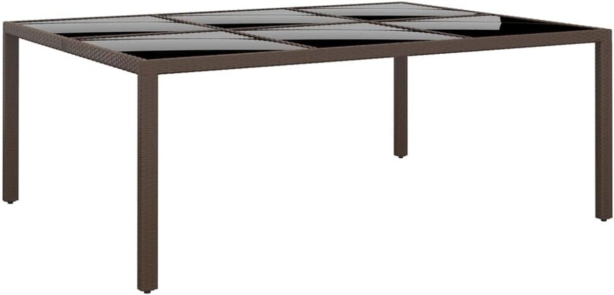 Tuintafel, terrastafel, balkontafel, tuintafel met glasplaat, bruin, 200 x 150 x 75 cm, rotan grasveld, tuin, terras