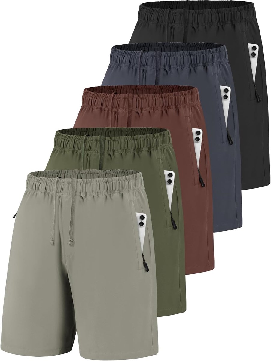 Shorts voor heren, sneldrogend, licht, ademend, met zakken met ritssluiting, trainingsbroek voor fitness, joggen