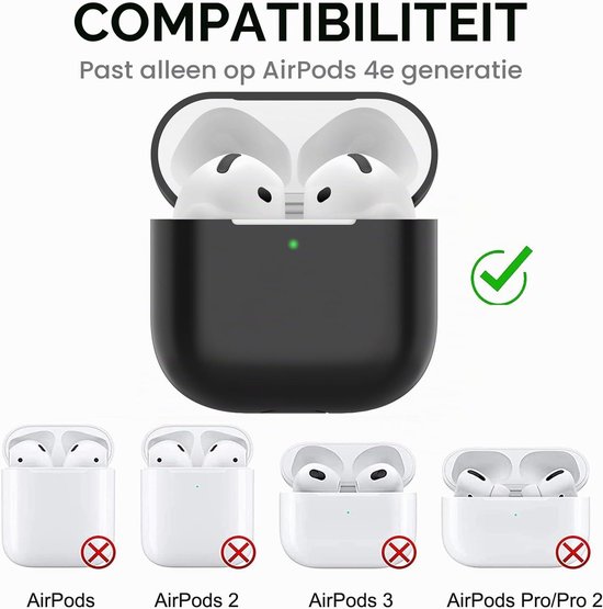 Hoes voor Airpods 4, dun beschermend Silicone Case voor AirPods 4th 2024 (USB-C) Skin Front LED zichtbaar siliconen hoesje, Zwart — afbeelding 4