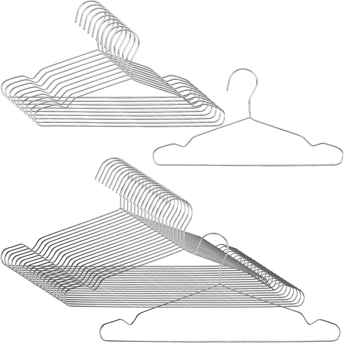 30 stuks kleerhangers van roestvrij staal, zilver, 3,2 mm dik, 20 grote (40 x 20 cm) en 10 kleine (32 x 18 cm), metalen kleerhangers voor kledingkast en garderobe